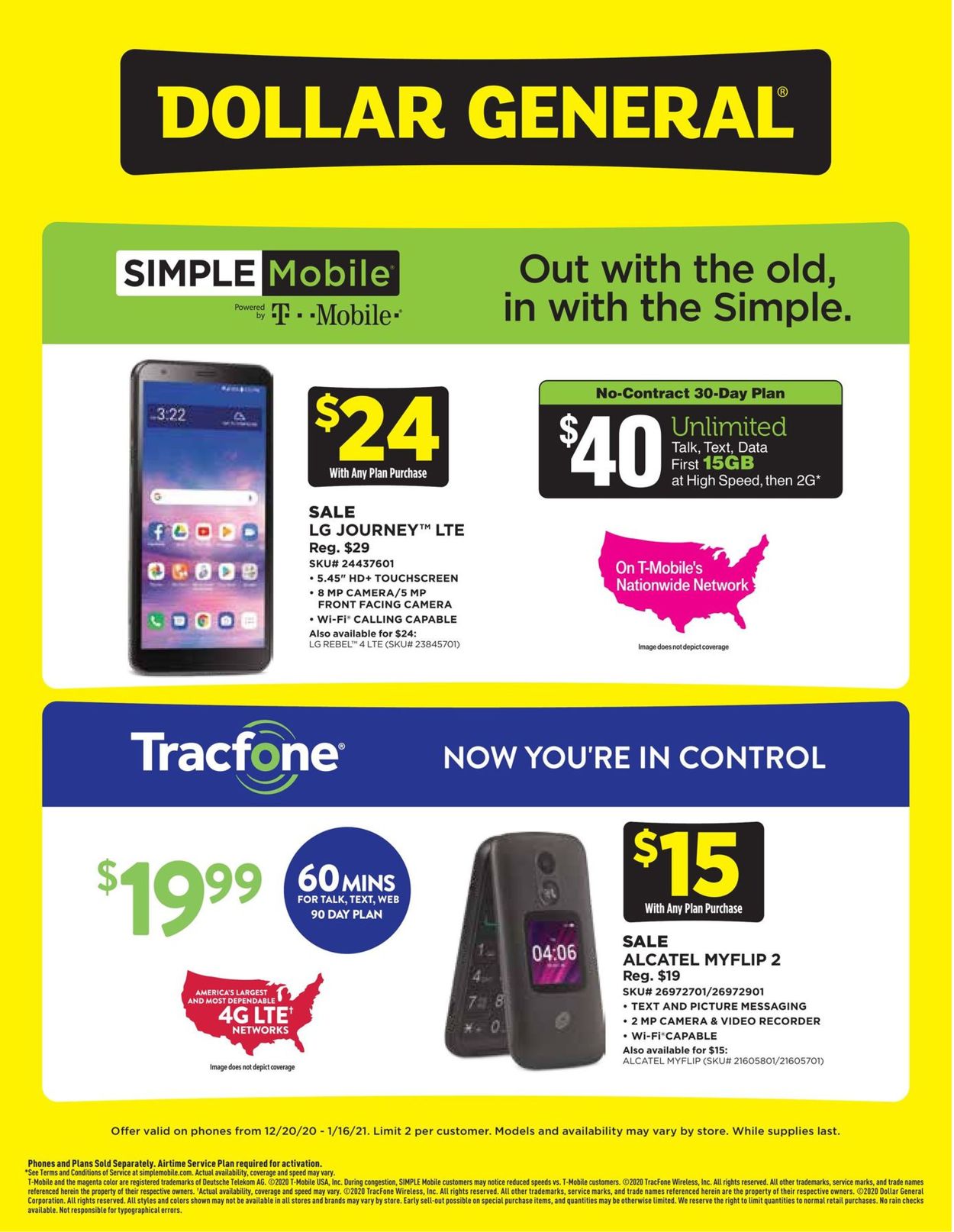Catalogue Dollar General  Wireless Specials  from 12/20/2020