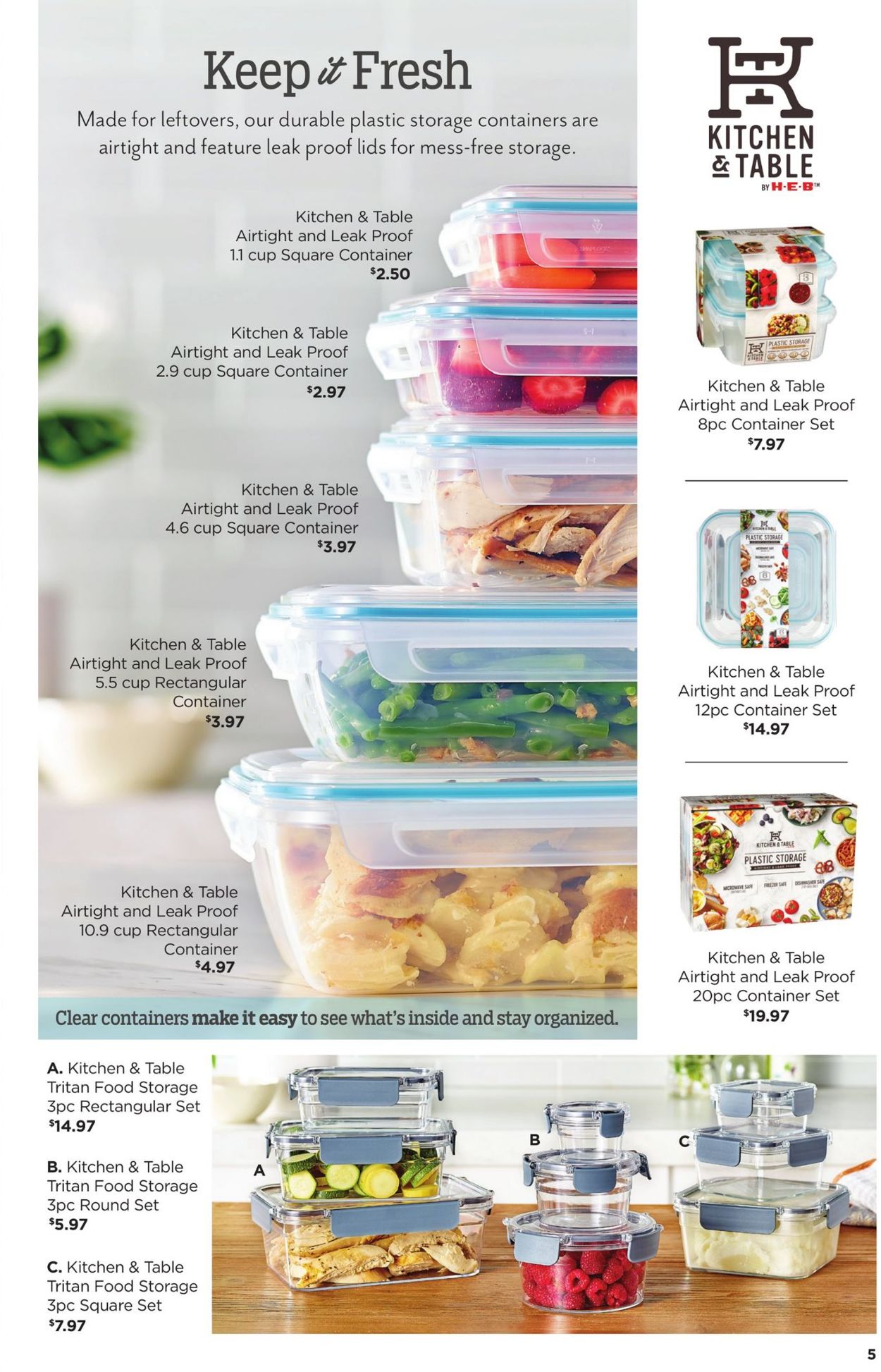 Kitchen & Table by H-E-B Airtight & Leakproof Plastic Food Storage