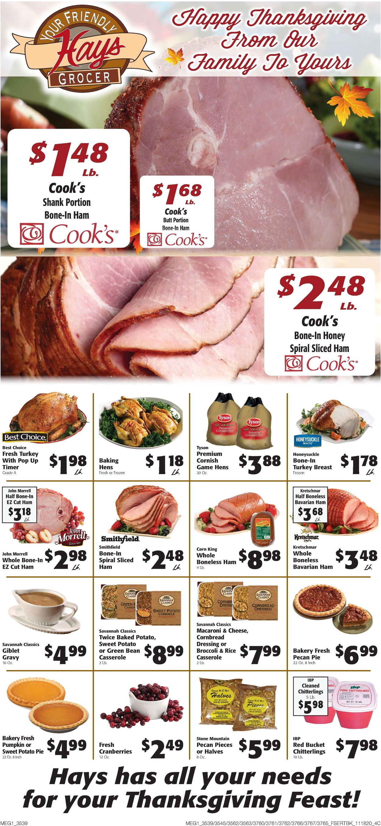 Catalogue Hays Supermarket Thanksgiving ad 2020 from 11/18/2020