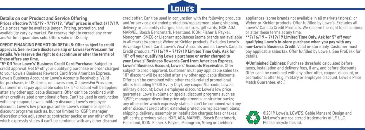 Catalogue Lowe's from 07/15/2019