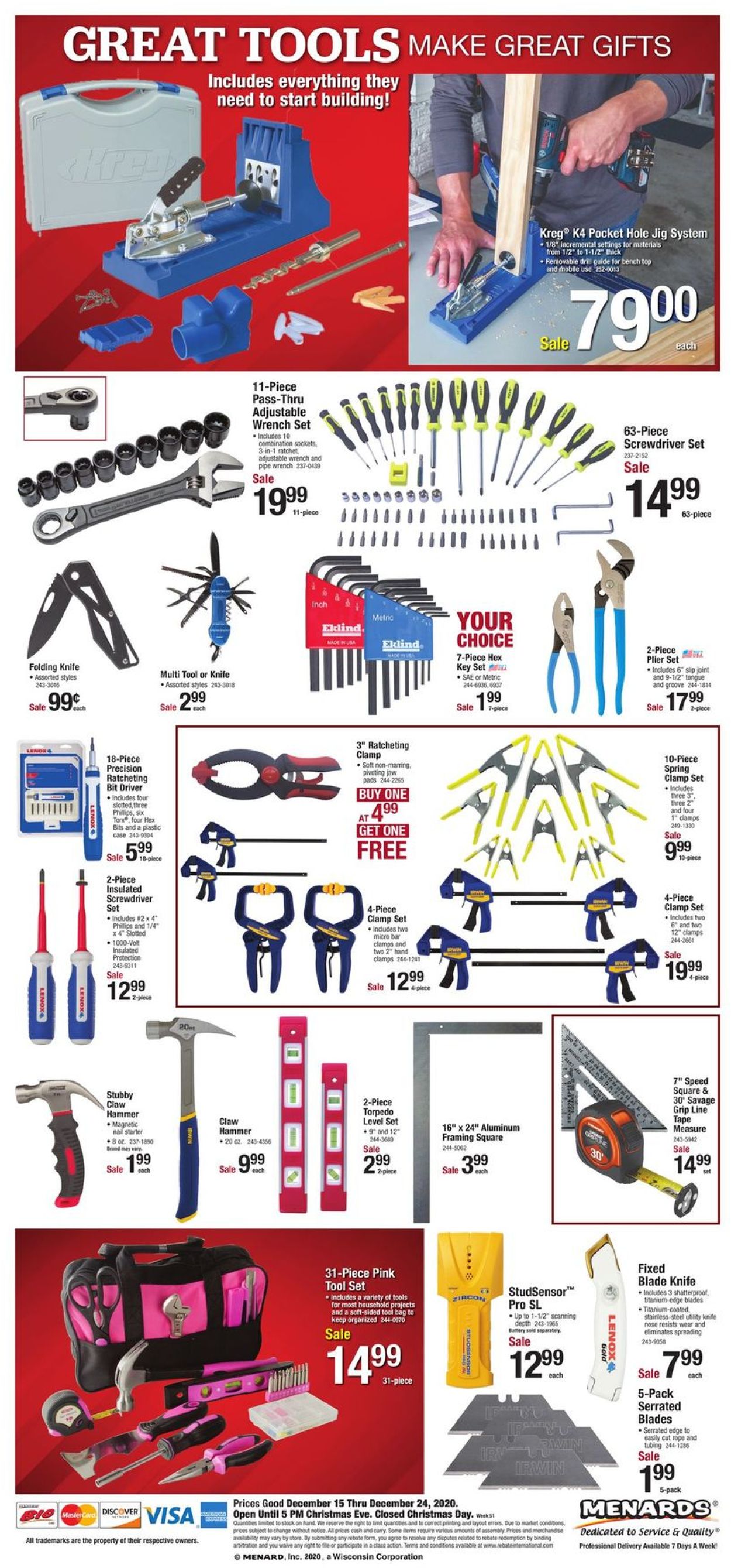 Catalogue Menards Tools 2020 from 12/15/2020