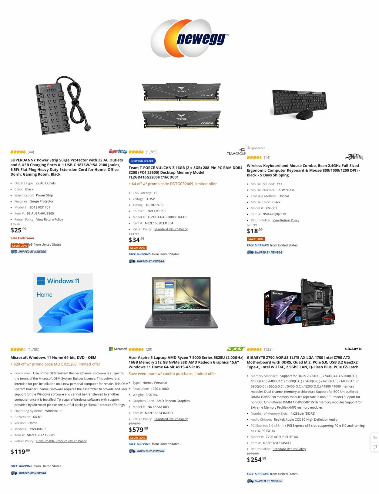 Catalogue Newegg from 04/27/2023