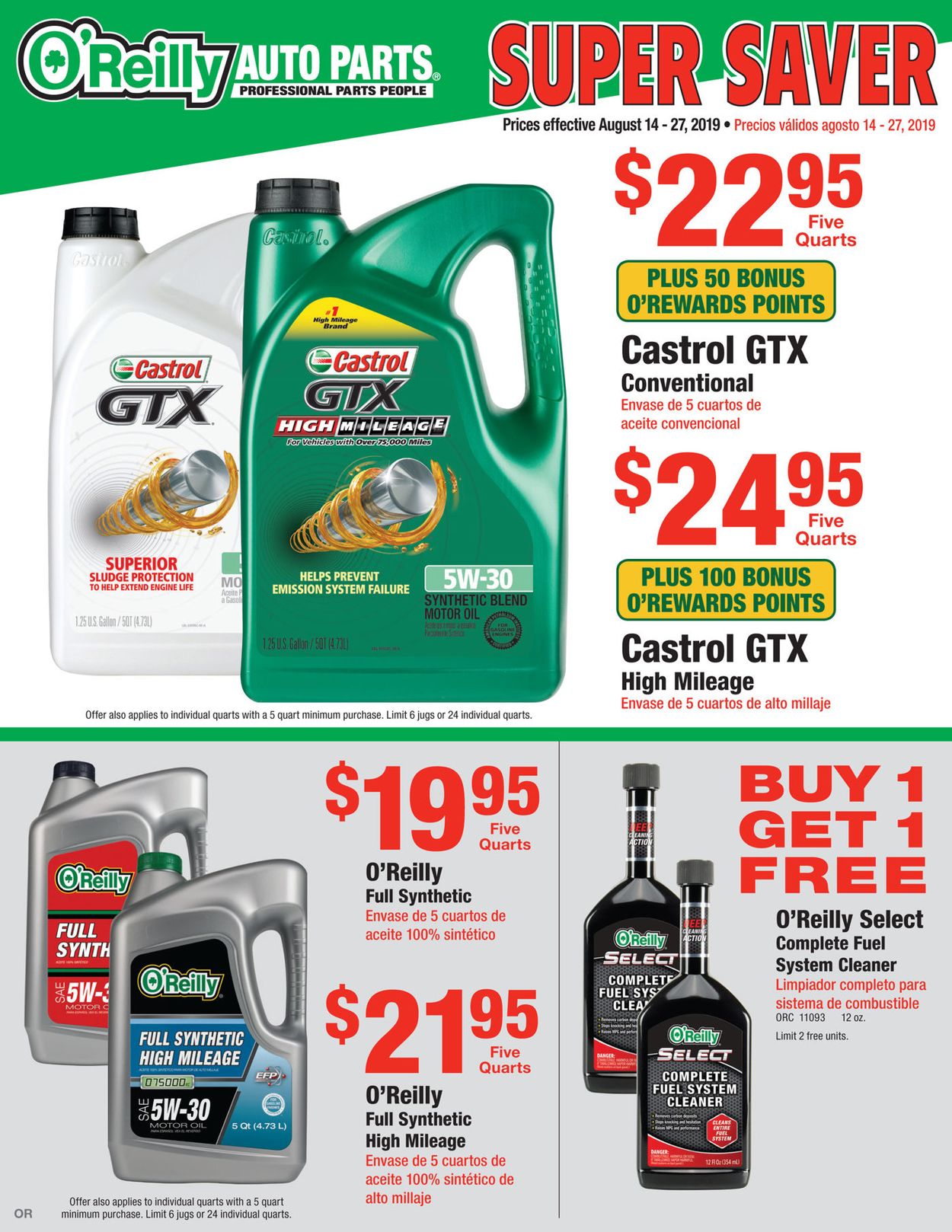 Catalogue O'Reilly Auto Parts from 08/14/2019