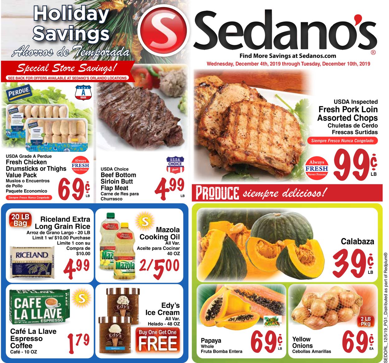 Catalogue Sedano's - Holiday Savings Ad 2019 from 12/04/2019