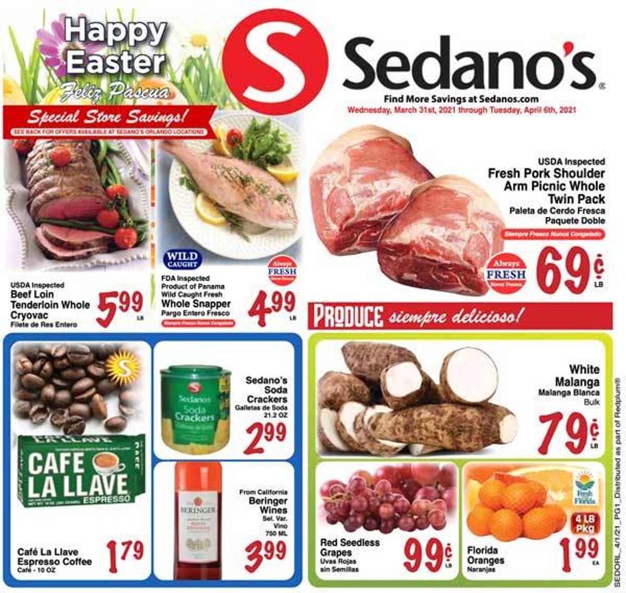 Catalogue Sedano's Easter 2021 ad from 03/31/2021