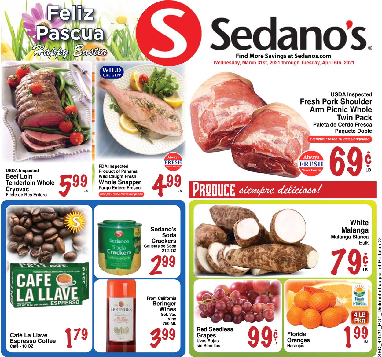 Catalogue Sedano's - Easter 2021 Ad from 03/31/2021
