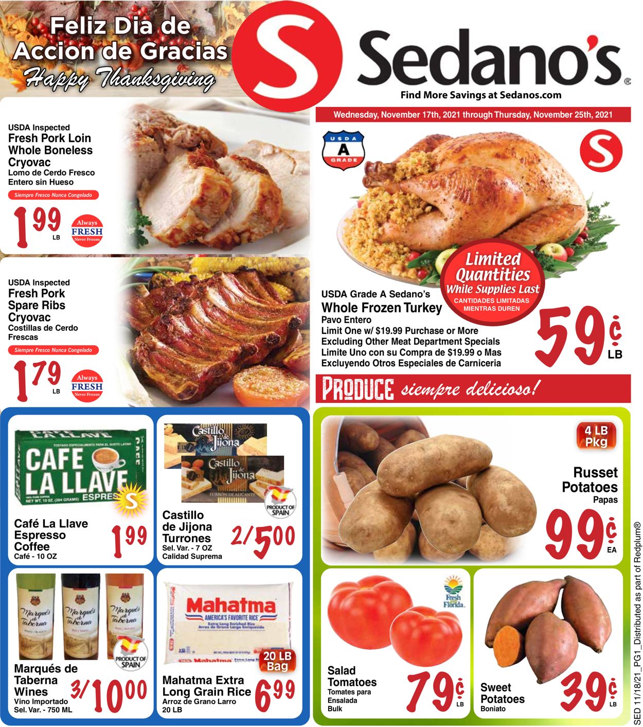 Catalogue Sedano's THANKSGIVING 2021 from 11/17/2021