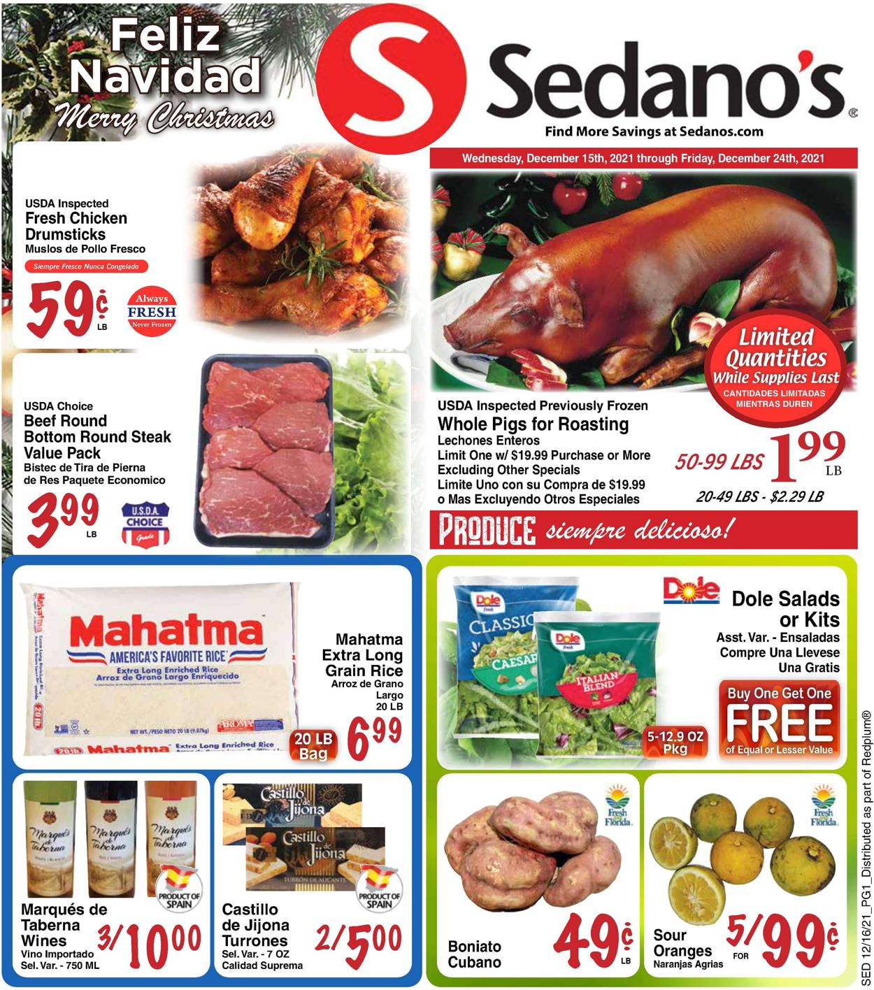 Catalogue Sedano's HOLIDAYS 2021 from 12/15/2021