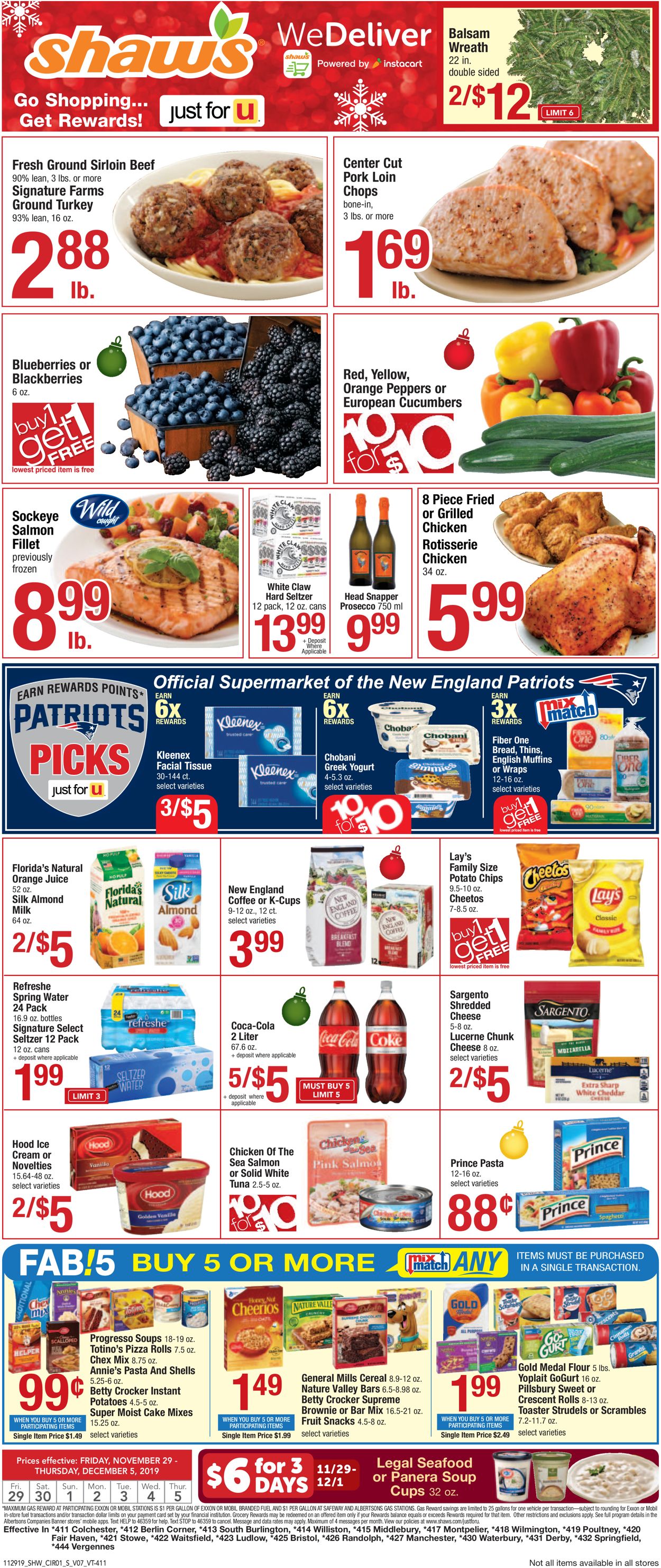 Catalogue Shaw’s - Holidays Ad 2019 from 11/29/2019