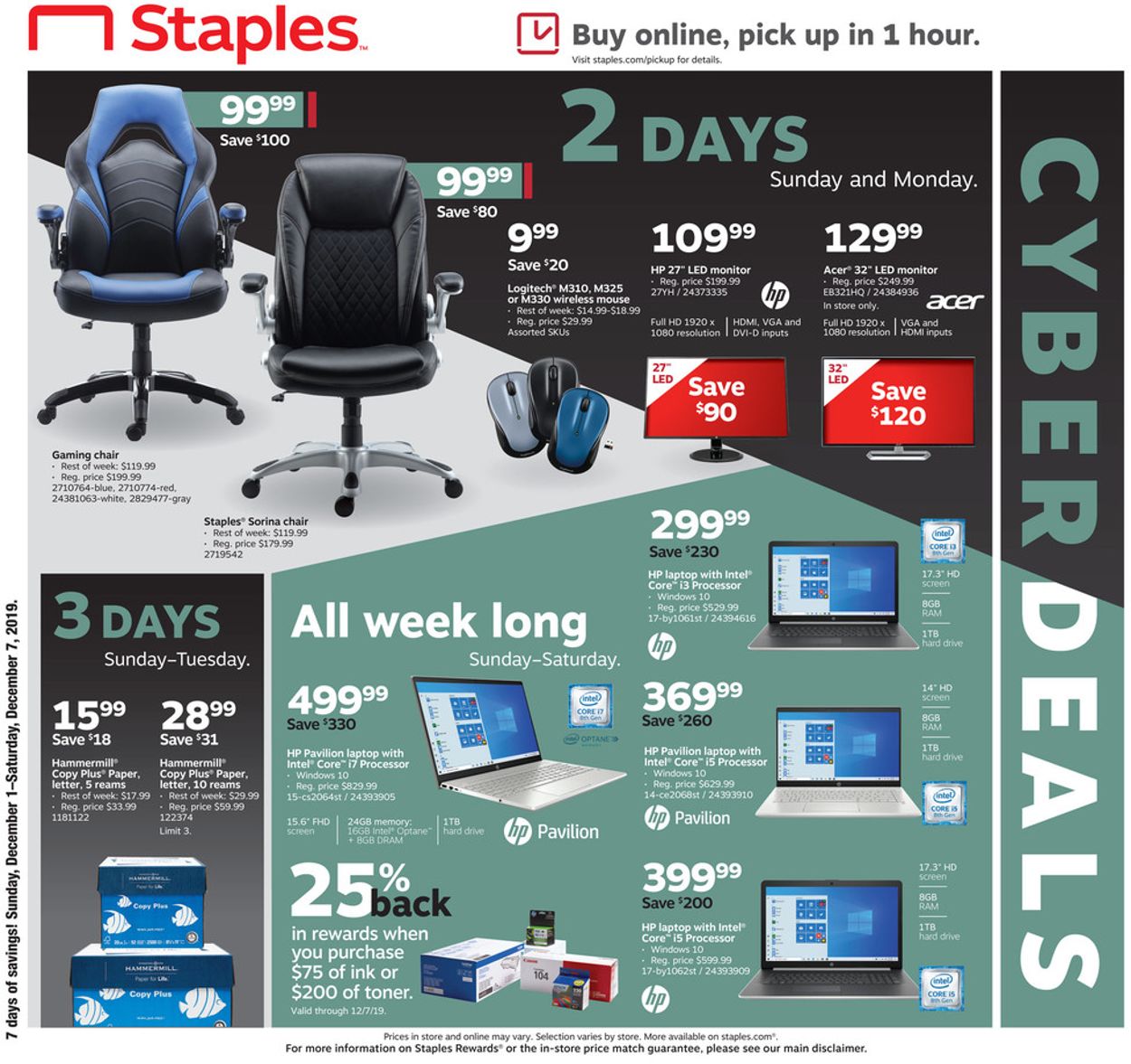 Catalogue Staples - Cyber Deals 2019 from 12/01/2019