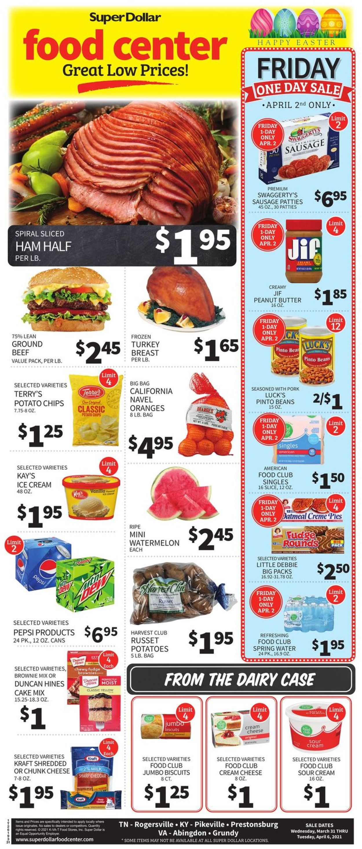 Catalogue Super Dollar Food Center Easter 2021 ad from 03/31/2021