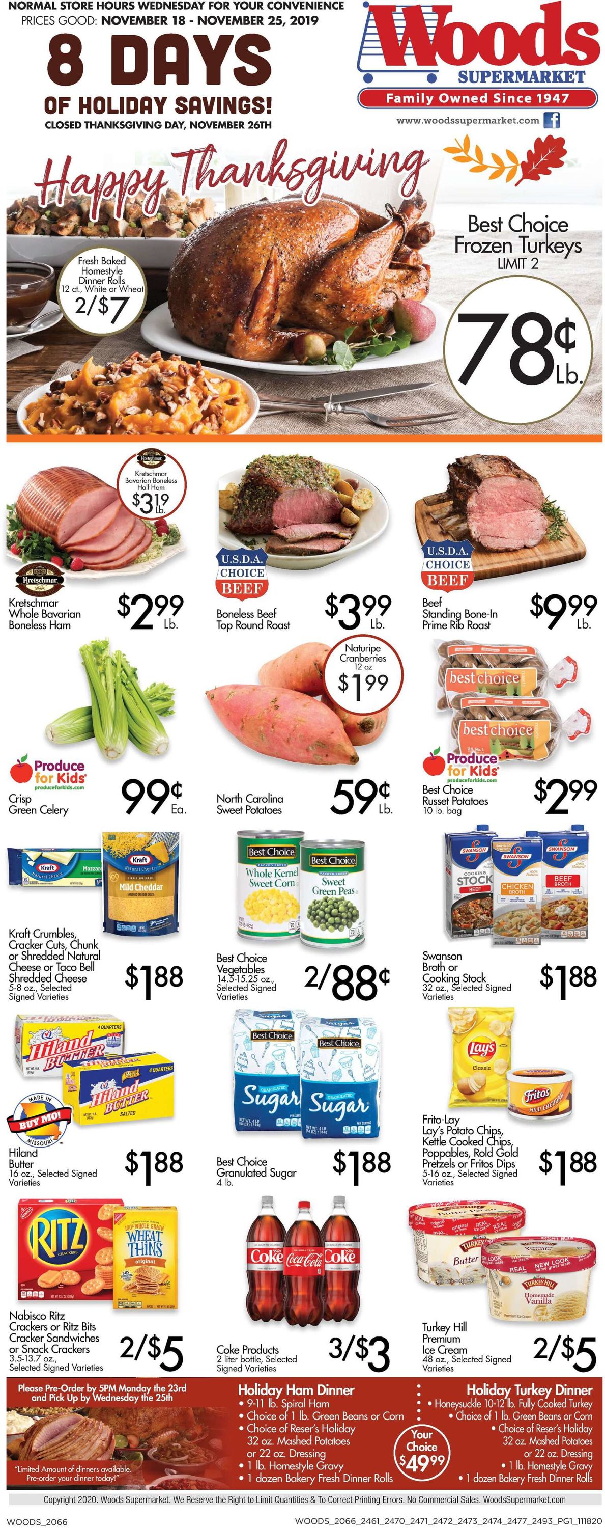 Catalogue Woods Supermarket Thanksgiving ad 2020 from 11/18/2020