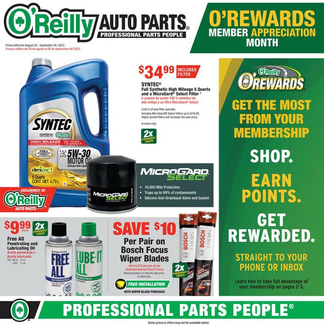 Catalogue O'Reilly Auto Parts from 08/30/2023