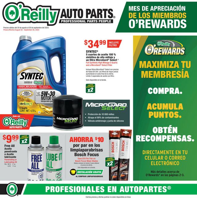 Catalogue O'Reilly Auto Parts from 08/30/2023